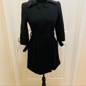 Black 3/4 Sleeve Wool  Pea Coat